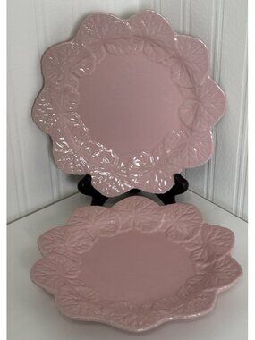 Temp-tations by Tara Pink Leaves Dessert Plate Presentable Ovenware 8” Set of 2
